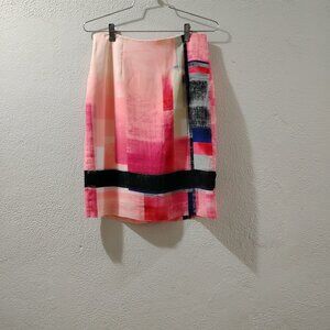 WHBM -0- cashmere-Floral Pencil Skirt Black Red pinks  cashmere